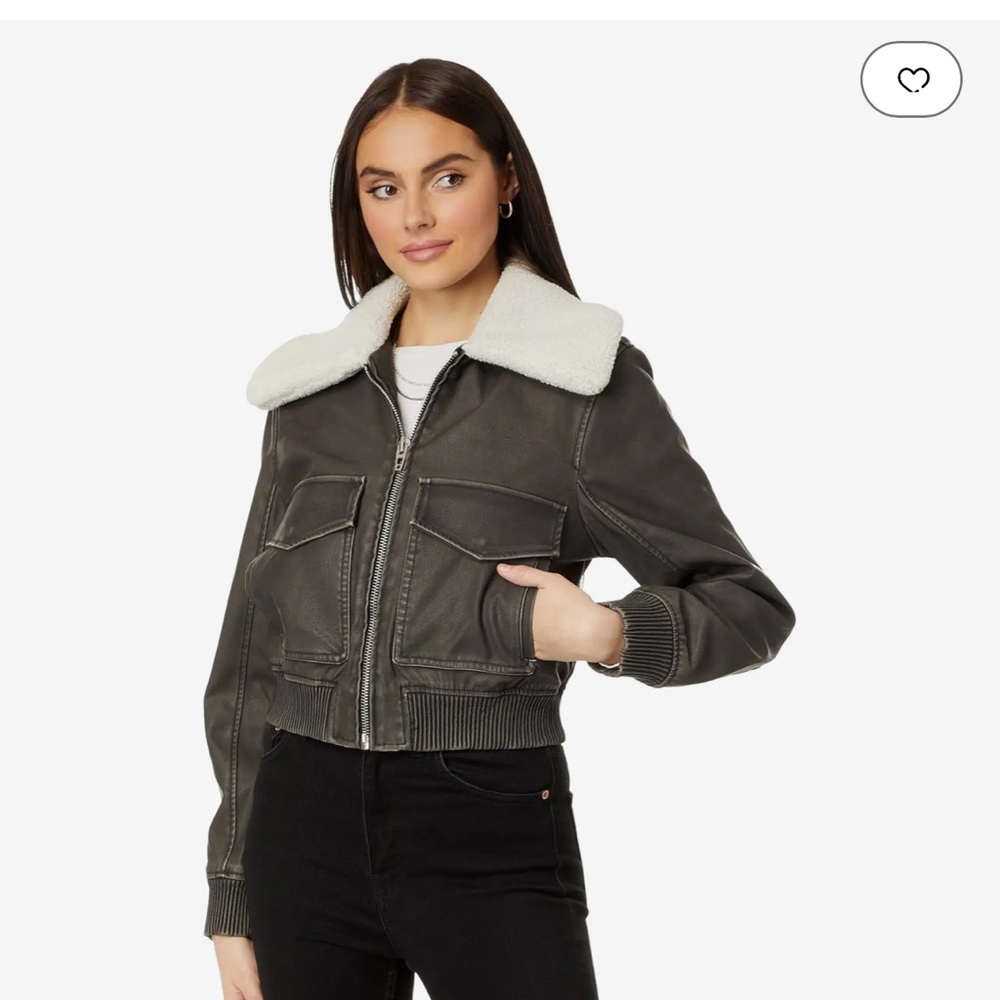 Blank NYC Green Bomber Jacket with Sherpa Collar and Fitted Waist